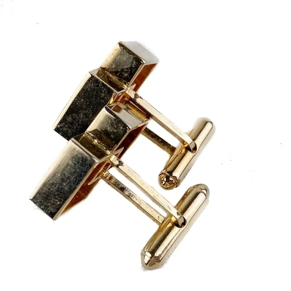 Sarah Coventry Canada Cufflinks Set Men's Tie Tack Open Geometric Gold Tone
